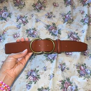 Brown Leather Belt with Gold Buckle